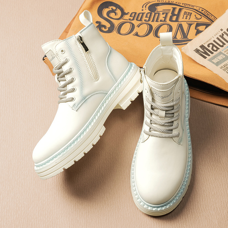 Martin μποτς για τον χειμώνα 2025 — (microfiber upper, mid-calf height, side zipper, sheepskin lining, thick anti-slip rubber sole)