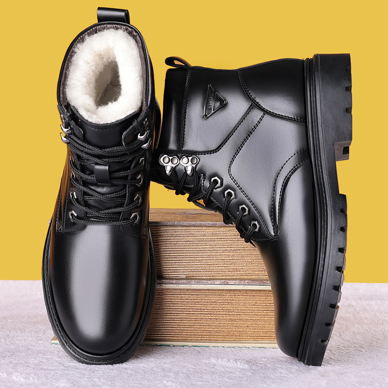 Muške Martin čizme, visokih gornji dio od kože, gumeni potplat, unutrašnjost od vune i kašmira, fleksi ulošci, protuklizni, zimsko izdanje 2024