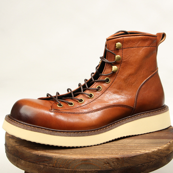Botine de drumeție vintage pentru bărbați, bocanci înalți Martin, partea superioară din piele de primul strat, căptușeală din piele de porc
