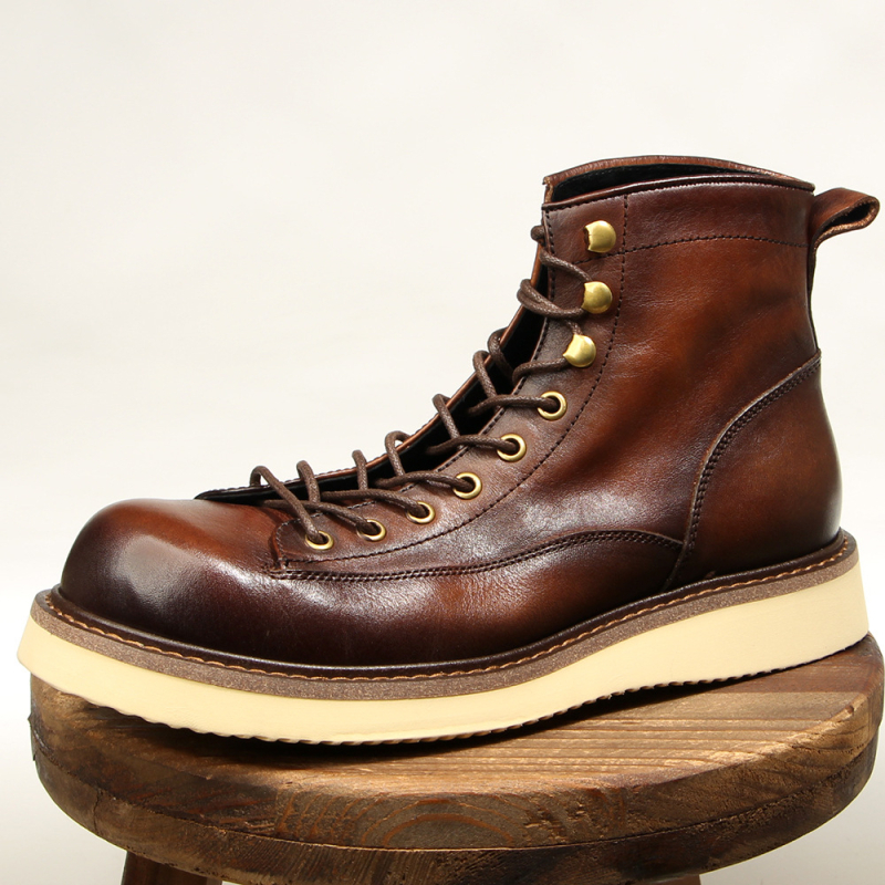 Botine de drumeție vintage pentru bărbați, bocanci înalți Martin, partea superioară din piele de primul strat, căptușeală din piele de porc