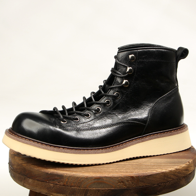 Botine de drumeție vintage pentru bărbați, bocanci înalți Martin, partea superioară din piele de primul strat, căptușeală din piele de porc