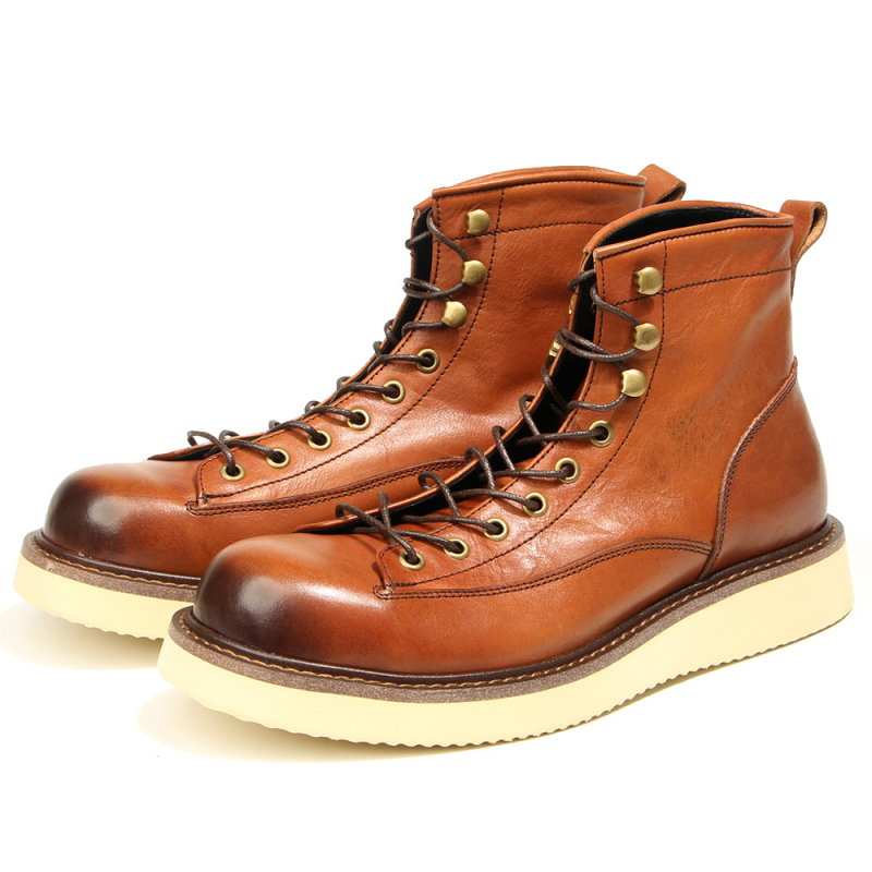 Botine de drumeție vintage pentru bărbați, bocanci înalți Martin, partea superioară din piele de primul strat, căptușeală din piele de porc