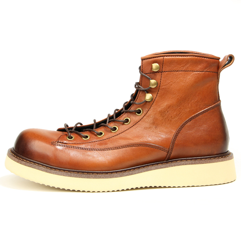 Botine de drumeție vintage pentru bărbați, bocanci înalți Martin, partea superioară din piele de primul strat, căptușeală din piele de porc