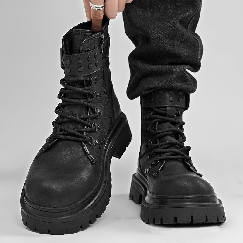 Unisex Martin čizme s gornjim dijelom od različitih materijala, gumom potplatom, niski potpetica 1–3 cm, srednja visina potkoljenice, bočni zip