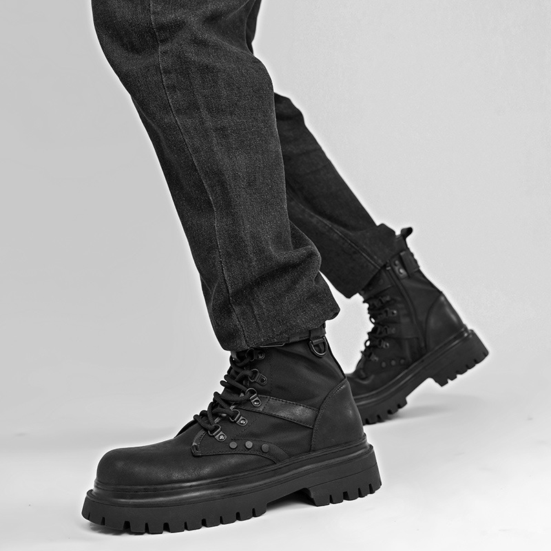 Unisex Martin čizme s gornjim dijelom od različitih materijala, gumom potplatom, niski potpetica 1–3 cm, srednja visina potkoljenice, bočni zip