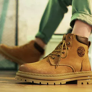 Ghete Martin pentru bărbați – partea superioară din nubuk de vită, guler scăzut, talpă din cauciuc, branț PU, stil retro