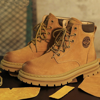 Ghete Martin pentru bărbați – partea superioară din nubuk de vită, guler scăzut, talpă din cauciuc, branț PU, stil retro