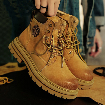 Ghete Martin pentru bărbați – partea superioară din nubuk de vită, guler scăzut, talpă din cauciuc, branț PU, stil retro