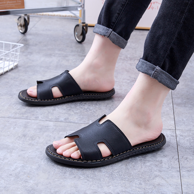 Muške japanke od sintetičke kože - gornji dio od sintetičke kože, đon PVC, casual stil, Jubufan