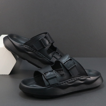 Sandale pentru bărbați din piele naturală - partea superioară din piele de vită, talpă EVA, închidere slip-on, model Nappa, stil casual