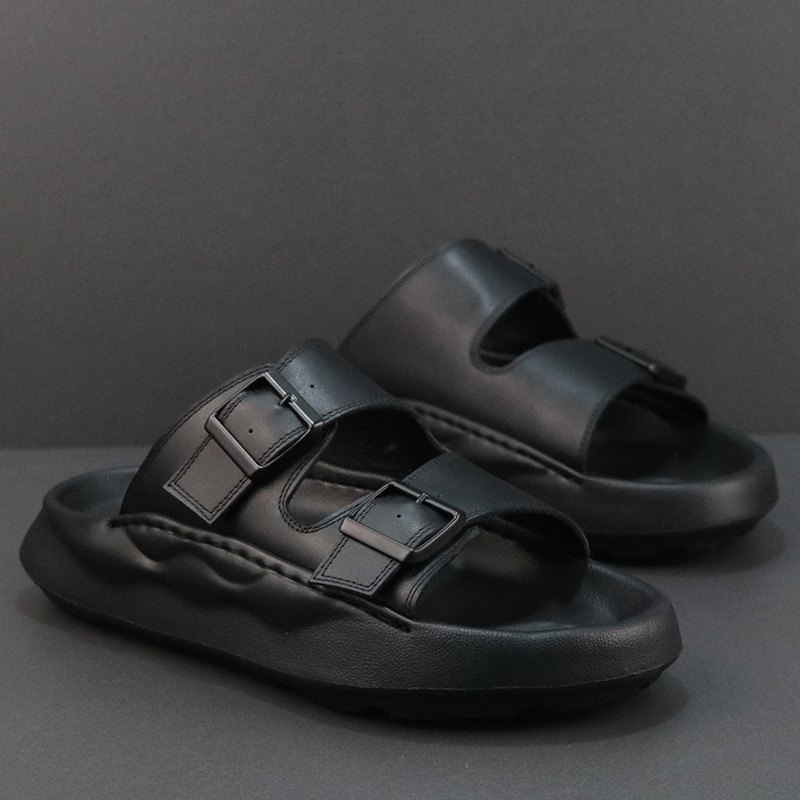 Sandale pentru bărbați din piele naturală - partea superioară din piele de vită, talpă EVA, închidere slip-on, model Nappa, stil casual