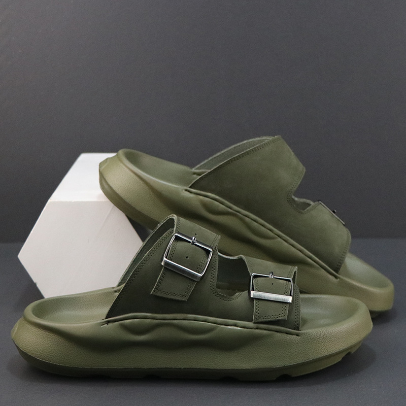 Sandale pentru bărbați din piele naturală - partea superioară din piele de vită, talpă EVA, închidere slip-on, model Nappa, stil casual