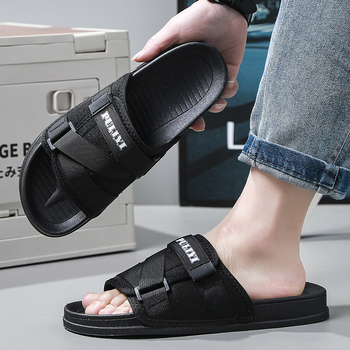 Férfi poliészter slip-on papucs EVA talppal, laza strand-stílus