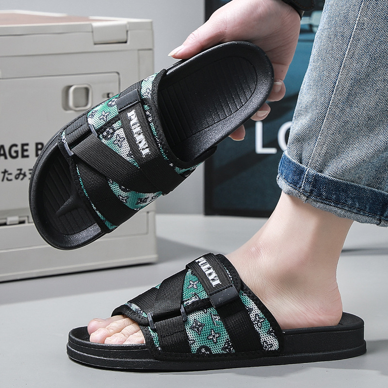 Férfi poliészter slip-on papucs EVA talppal, laza strand-stílus