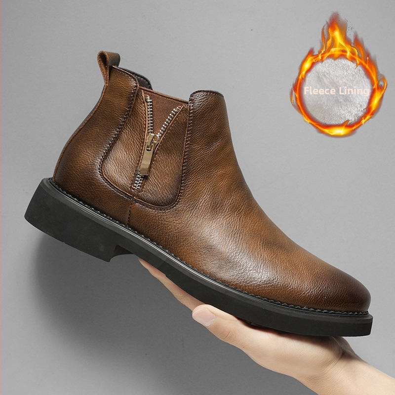 Ανδρικά μποτάκια Martin: επάνω μέρος από γνήσιο δέρμα, καουτσούκ σόλα, πλευρικός φερμουάρ, στρογγυλή μύτη, χαμηλό τακούνι 1-3 εκ