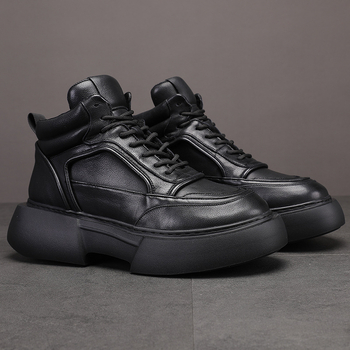 Ghete Martin pentru bărbați, din piele naturală, înalte, talpă din spumă de cauciuc pentru creșterea înălțimii, închidere cu șireturi