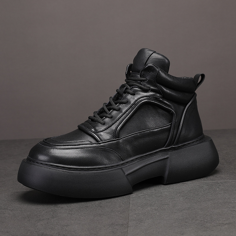 Ghete Martin pentru bărbați, din piele naturală, înalte, talpă din spumă de cauciuc pentru creșterea înălțimii, închidere cu șireturi