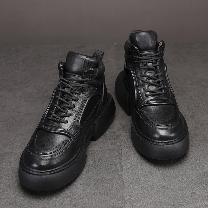 Ghete Martin pentru bărbați, din piele naturală, înalte, talpă din spumă de cauciuc pentru creșterea înălțimii, închidere cu șireturi