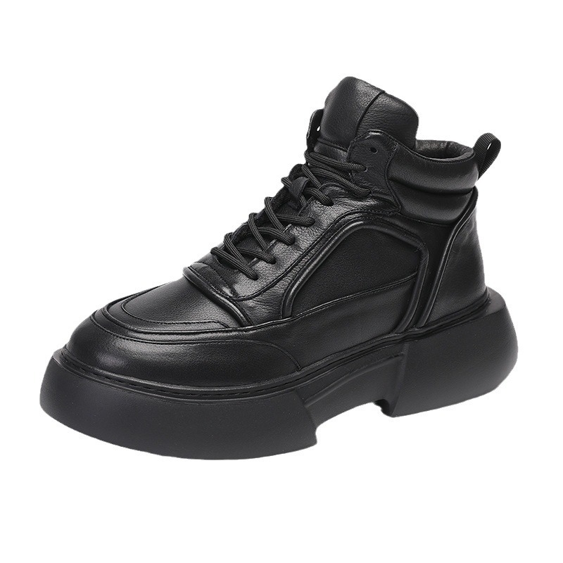 Ghete Martin pentru bărbați, din piele naturală, înalte, talpă din spumă de cauciuc pentru creșterea înălțimii, închidere cu șireturi