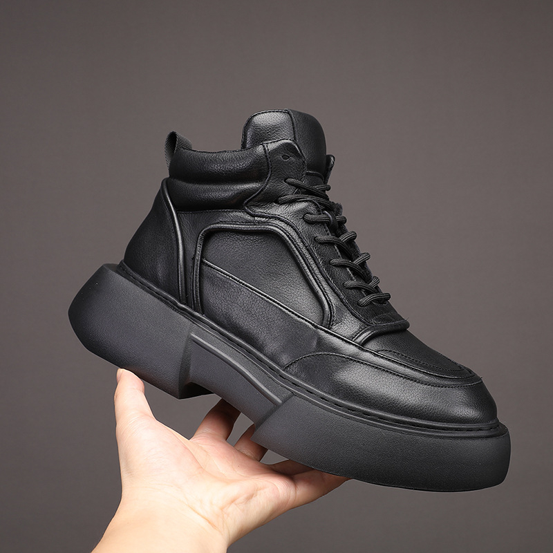 Ghete Martin pentru bărbați, din piele naturală, înalte, talpă din spumă de cauciuc pentru creșterea înălțimii, închidere cu șireturi