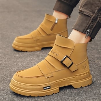 Ghete Martin pentru bărbați, partea superioară PU, talpă din cauciuc, gât înalt, vârf rotund