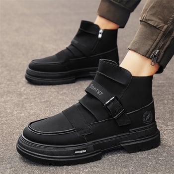 Ghete Martin pentru bărbați, partea superioară PU, talpă din cauciuc, gât înalt, vârf rotund