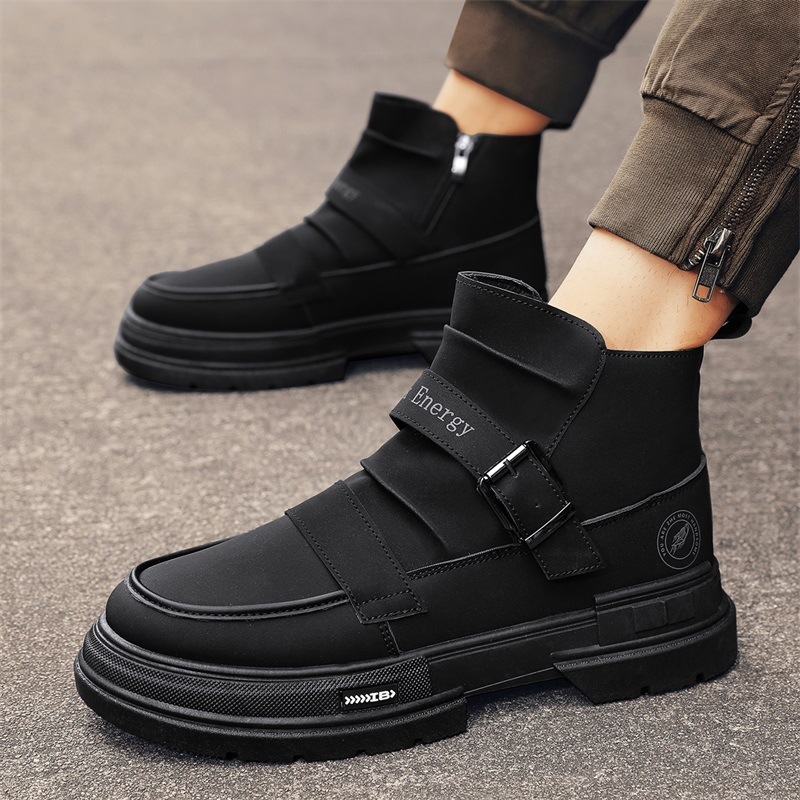 Ghete Martin pentru bărbați, partea superioară PU, talpă din cauciuc, gât înalt, vârf rotund