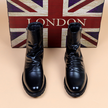 Ghete Martin pentru bărbați cu fermoar, partea superioară din bumbac, talpă din cauciuc, gambă medie, toc 3–5 cm