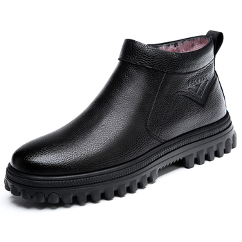Ghete de iarnă pentru bărbați, partea superioară PU, talpă din cauciuc, branț din lână de oaie, căptușeală interioară din amestec lână-casmir, materialul bocancului din piele de vită de primă calitate