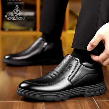 Ghete de iarnă din piele pentru bărbați – impermeabile, căptușite cu fleece, talpă groasă, antiderapante