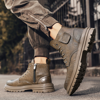 Ghete Martin cu căptușeală din fleece, înalte, șireturi, talpă din cauciuc, calde