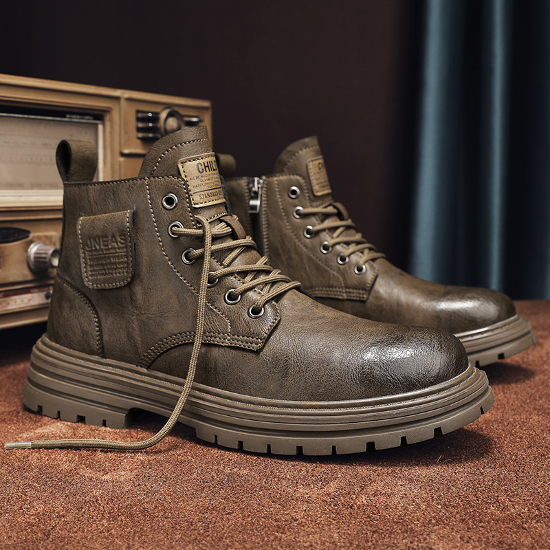 Ghete Martin cu căptușeală din fleece, înalte, șireturi, talpă din cauciuc, calde