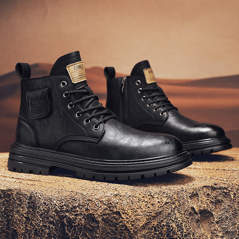 Ghete Martin cu căptușeală din fleece, înalte, șireturi, talpă din cauciuc, calde