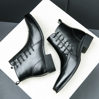 Ghete Chelsea pentru bărbați din piele microfibră, vârf ascuțit, talpă din cauciuc, toc redus (1–3 cm)