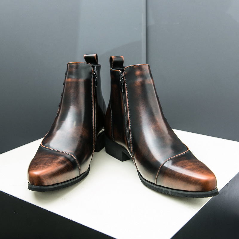 Ghete Chelsea pentru bărbați din piele microfibră, vârf ascuțit, talpă din cauciuc, toc redus (1–3 cm)