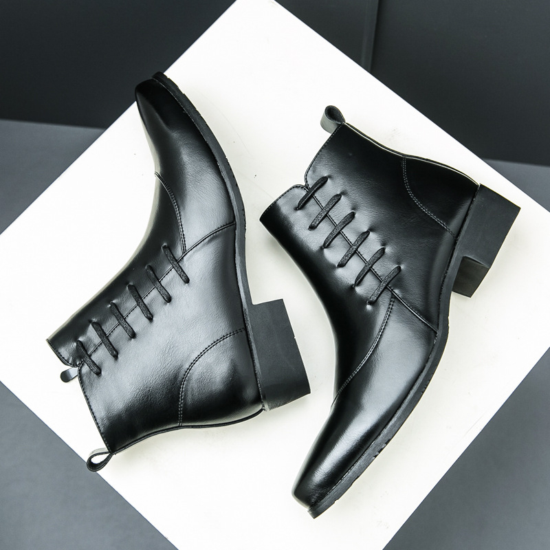 Ghete Chelsea pentru bărbați din piele microfibră, vârf ascuțit, talpă din cauciuc, toc redus (1–3 cm)