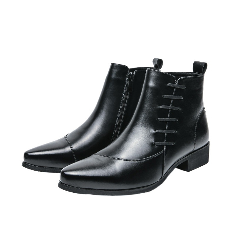 Ghete Chelsea pentru bărbați din piele microfibră, vârf ascuțit, talpă din cauciuc, toc redus (1–3 cm)