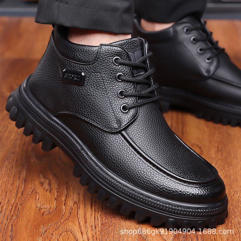 Ghete Martin pentru bărbați, stil retro, partea superioară din piele naturală, talpă din cauciuc