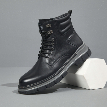 Botine Martin pentru bărbați, exterior din piele de primul strat, căptușeală din piele naturală, talpă din cauciuc, gât înalt, șiret în față