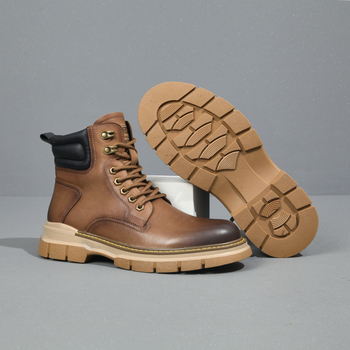 Botine Martin pentru bărbați, exterior din piele de primul strat, căptușeală din piele naturală, talpă din cauciuc, gât înalt, șiret în față