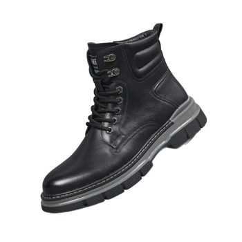 Botine Martin pentru bărbați, exterior din piele de primul strat, căptușeală din piele naturală, talpă din cauciuc, gât înalt, șiret în față