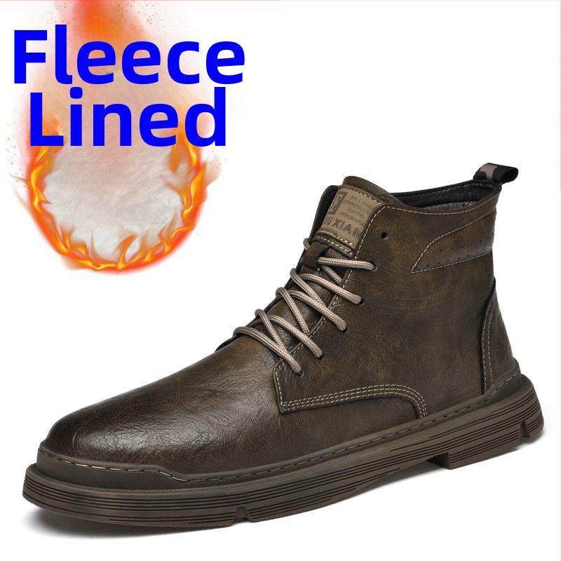 Pánske topánky Martin, vysoký vrchný diel zo split kože, gumová podrážka, teplá plyšová výstelka, guľatý nos