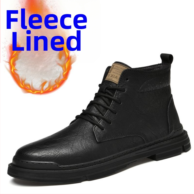 Pánske topánky Martin, vysoký vrchný diel zo split kože, gumová podrážka, teplá plyšová výstelka, guľatý nos