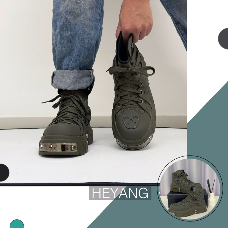 Botine Martin pentru bărbați, stil punk, talpă înălțătoare, toc 3-5 cm, vârf rotund