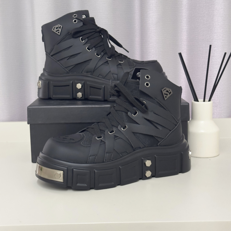 Botine Martin pentru bărbați, stil punk, talpă înălțătoare, toc 3-5 cm, vârf rotund