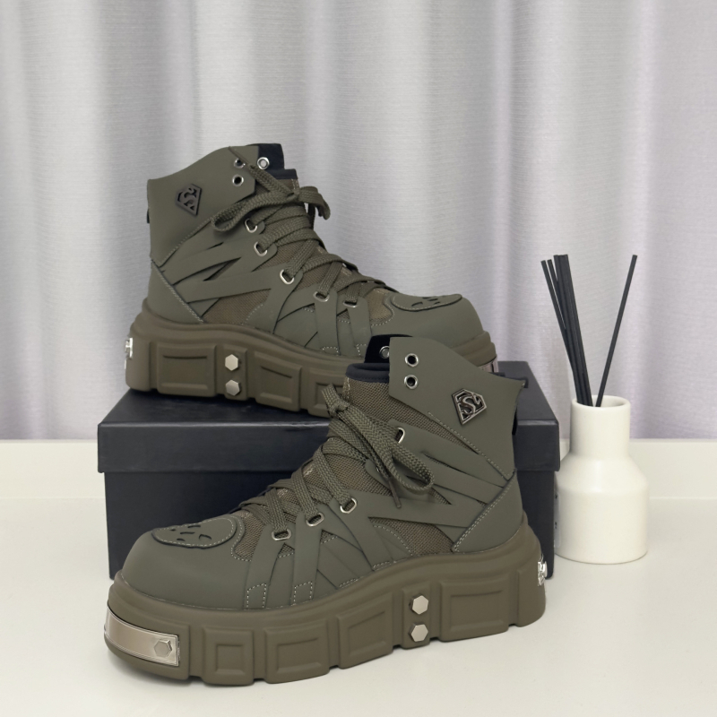 Botine Martin pentru bărbați, stil punk, talpă înălțătoare, toc 3-5 cm, vârf rotund