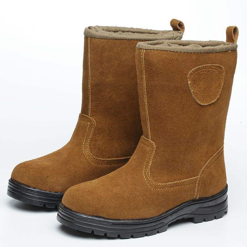 Ghete de sudură pentru bărbați, căptușite cu fleece, vârf din oțel, partea superioară din piele, înalte, antiderapante