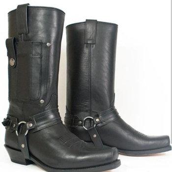 Pánske rytierové čižmy s vyšívaním, horná časť z umelej PU kože, špičatý prst, vysoká päta 6-8 cm, farebne zladený vzor