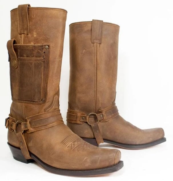 Pánske rytierové čižmy s vyšívaním, horná časť z umelej PU kože, špičatý prst, vysoká päta 6-8 cm, farebne zladený vzor