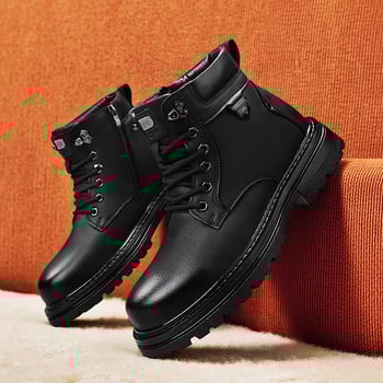 Ghete Martin pentru bărbați – de înălțime medie, partea superioară din nubuk de vițel, căptușeală caldă din pluș, talpă din cauciuc, fermoar lateral